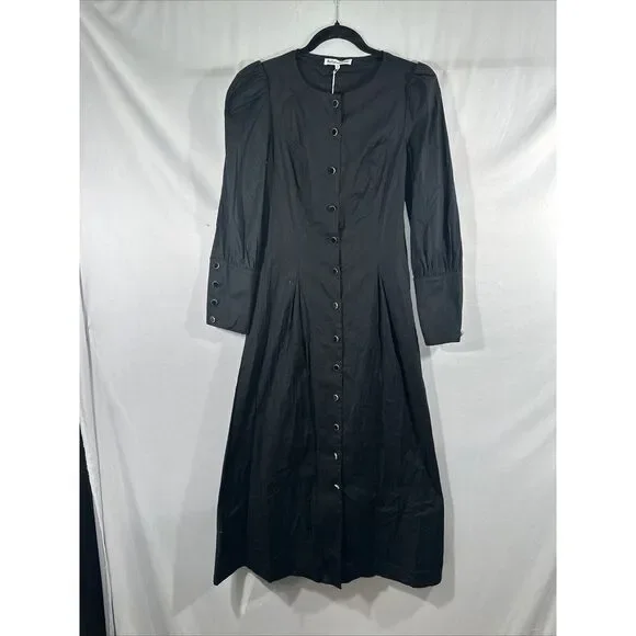 NWT $278 Reformation [‎ 2 ] Halia Long Sleeve Button-Up Dress in Black - Picture 8 of 15